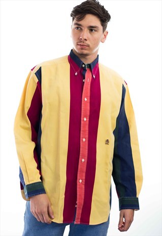 VINTAGE TOMMY HILFIGER STRIPE LOGO SHIRT 90S M 13.8