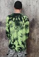 EMOJI PRINT TOP 90S FLUORESCENT GRAFFITI TIE-DYE TEE GREEN