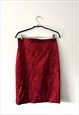 RED SATIN SEXY TIGHT PENCIL FLORAL CHEONGSAM SKIRT S M