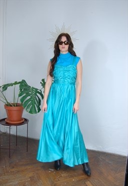 Vintage y2k shine baggy maxi wedding bright dress turquoise