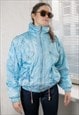 Vintage 80's Blue Abstract Print High Collar Padded Jacket