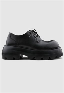 Platform Derby shoes round toe edgy sole Goth brogues black