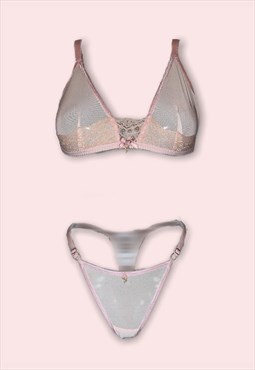 Lucky Lace & Mesh Set In Pale Pink
