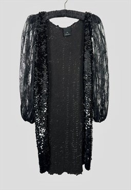70's Vintage Black Sequin Lace Sleeve Jacket Waistcoat