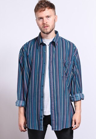 VINTAGE CORDUROY CORD STRIPED SHIRT