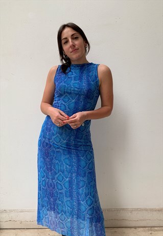 VINTAGE 90S ANIMALIER PARTY LONG DRESS IN LIGHT BLUE