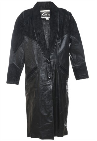 VINTAGE BLACK & SNAKESKIN PANEL EXTRA LONG LEATHER JACKET -