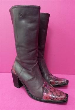 Vintage 00s Knee High Boots Purple Leather Snake 