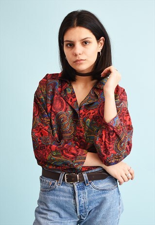 80'S RETRO PAISLEY PRINT OVERSIZED SHIRT TOP