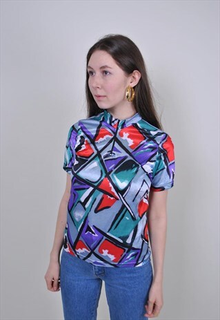 80S TSHIRT, VINTAGE ABSTRACT SPORT TEE, SIZE S