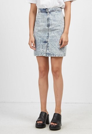 VINTAGE BLUE RAGAZZA MINI PENCIL ACID WASHED DENIM SKIRT