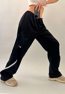 00s Nike Black & White Straight Leg Joggers Track Pants