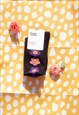 BLACK AND PURPLE THREE FLOWER SMILEY SOCKS