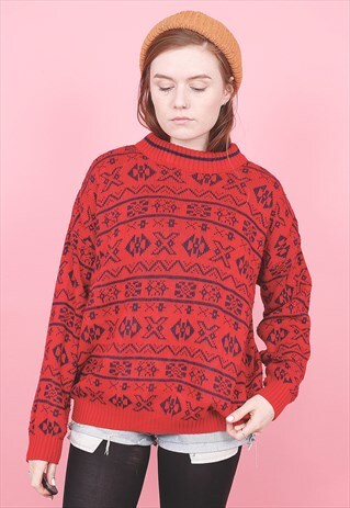 VINTAGE RED PATTERNED JUMPER /R1209