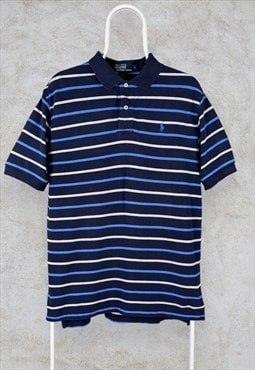 Vintage Polo Ralph Lauren Polo Shirt Blue Striped Large