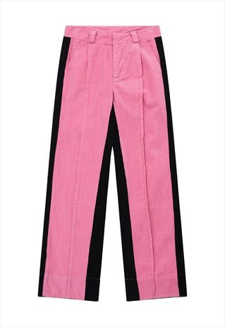 COLOR BLOCK CORDUROY TROUSERS TEXTURED STRIPED PANTS IN PINK